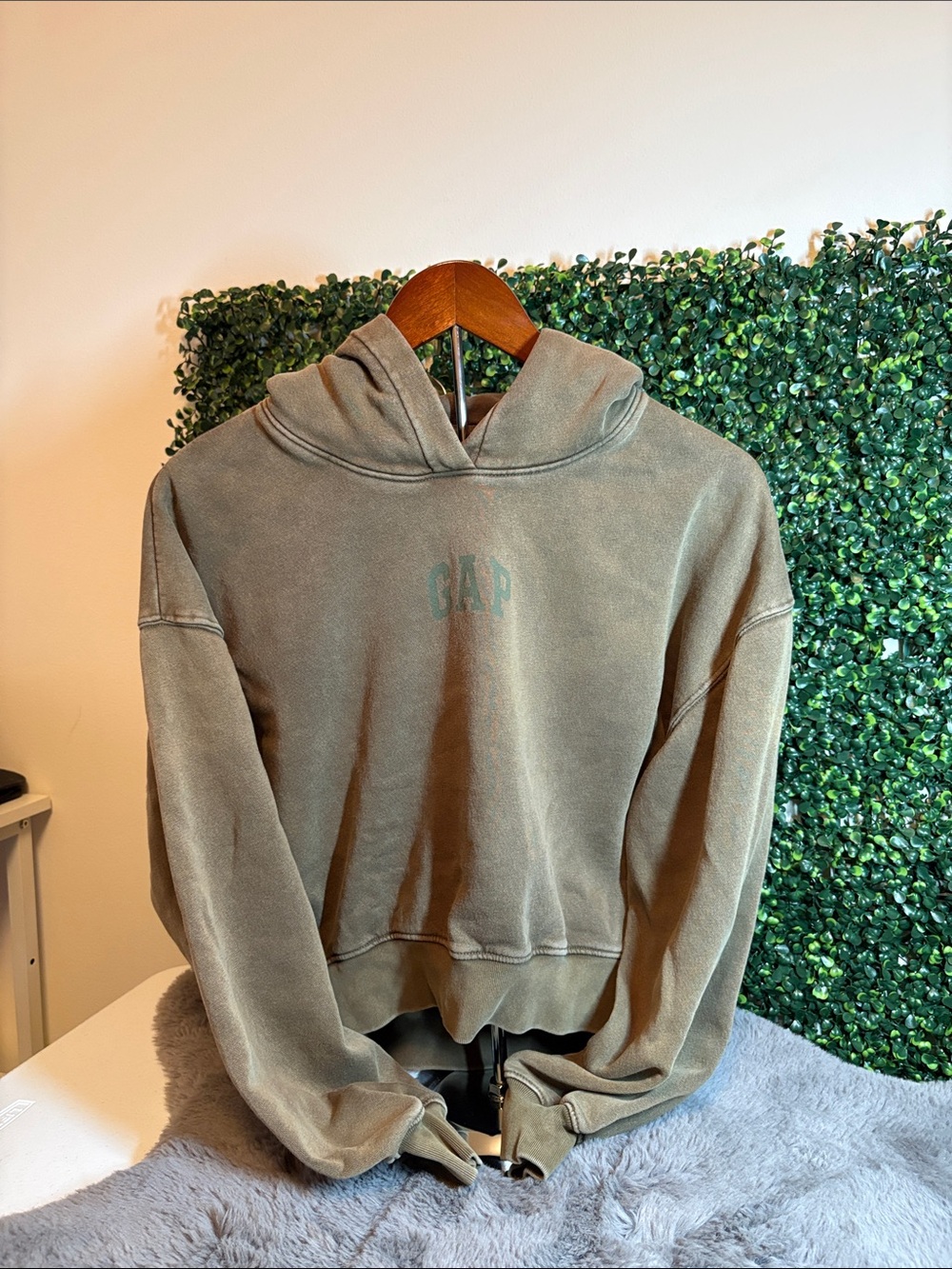 GAP Olive Green Monochromatic Logo Pullover Hoodie Size XS